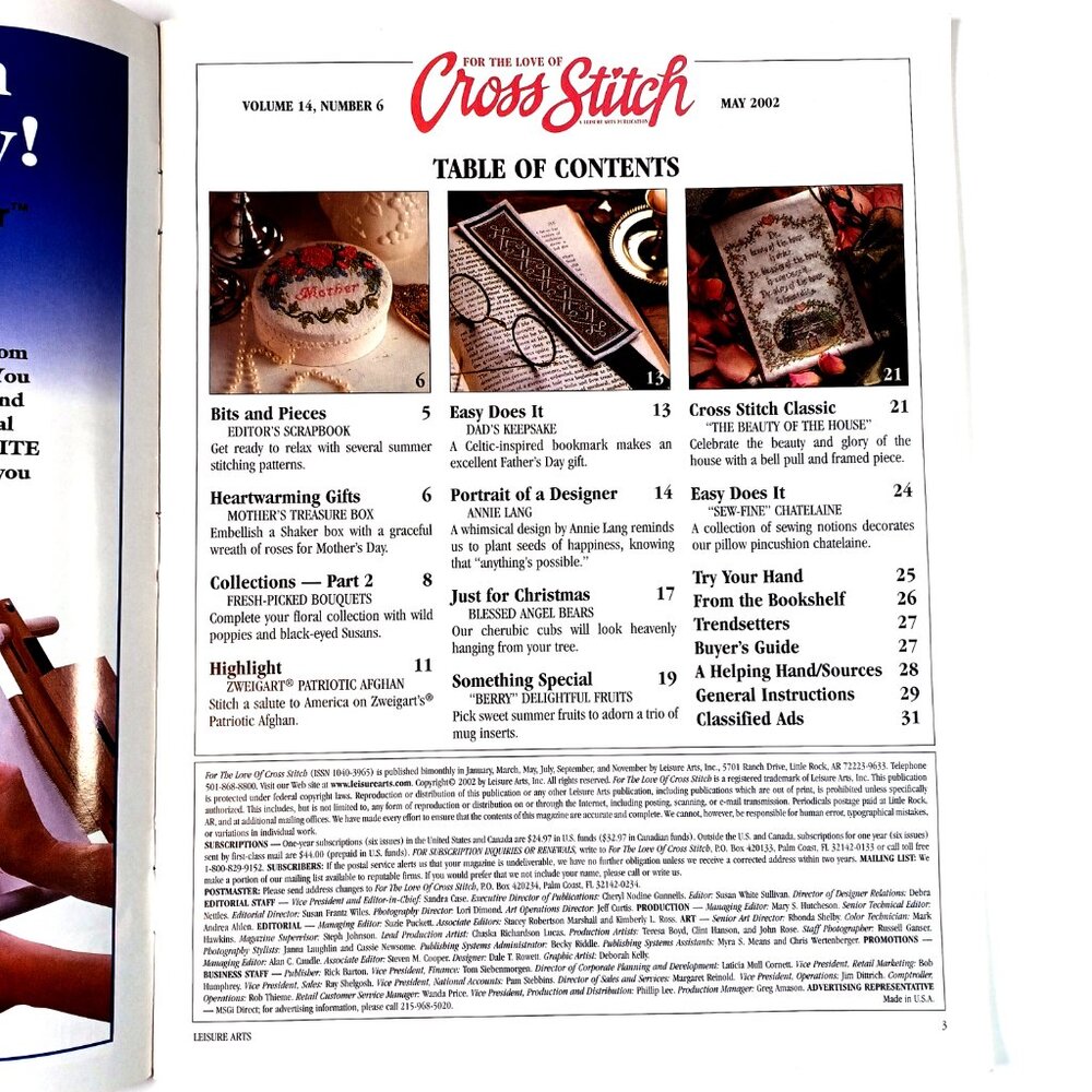 For the Love of Cross Stitch Magazine Leisure Arts 8 Projects 32 Pages May 2002 - Picture 2 of 10